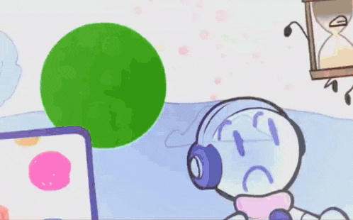 a cartoon drawing of a hourglass with a bunch of circles in the background