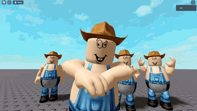 a group of roblox characters with cowboy hats on
