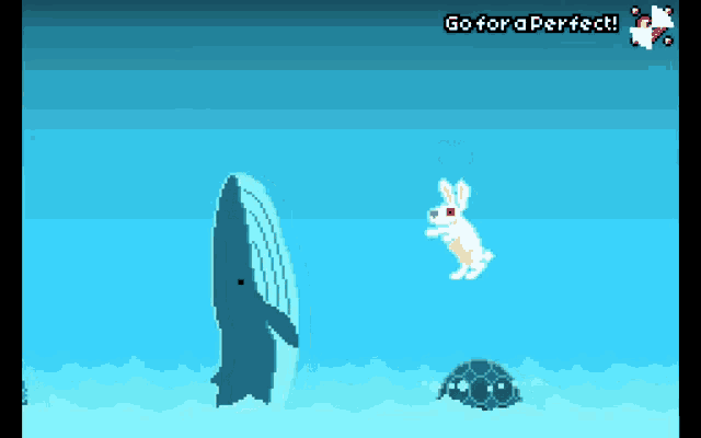 a whale and a rabbit in a video game with the words go for a perfect