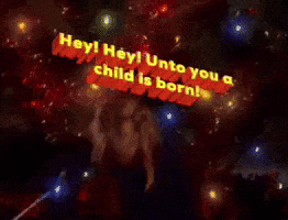 a christmas tree with the words hey hey unto you a child is born written on it
