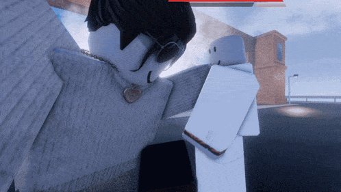two roblox characters are standing next to each other and one has a heart necklace around his neck