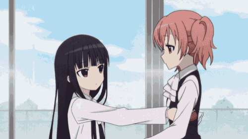 two anime girls hugging each other with the words i love you