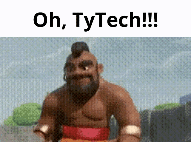 a cartoon character with a mohawk and the words oh tytech on the bottom