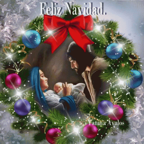 a christmas wreath with the words feliz navidad in the corner