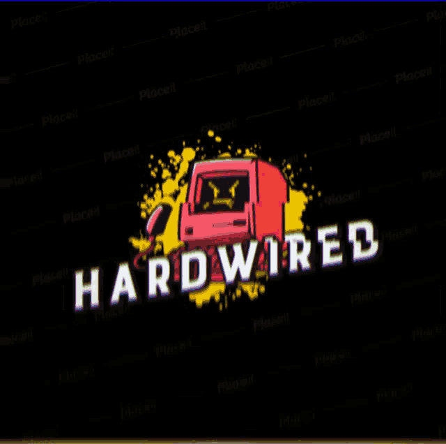 a hardwired logo with a red truck on a black background