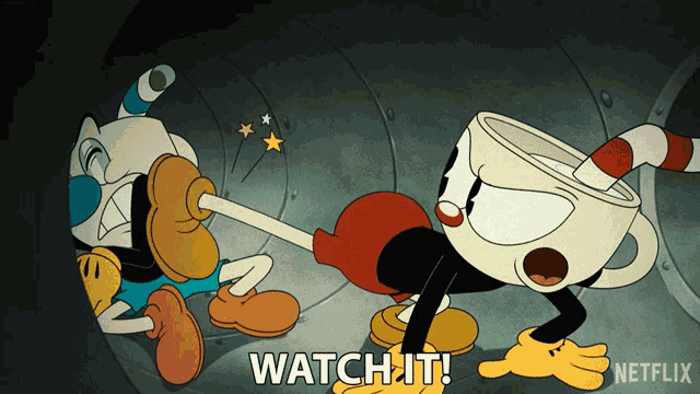 a cartoon of cuphead and a cartoon of a netflix logo