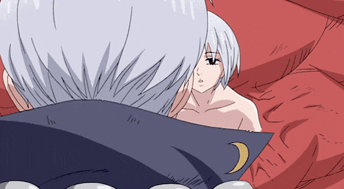 a drawing of a woman with white hair and a crescent moon