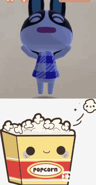 a cartoon bunny next to a popcorn bucket