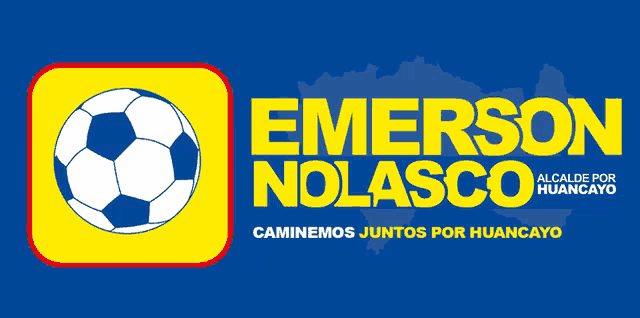 a blue and yellow logo for emerson nolasco with a soccer ball