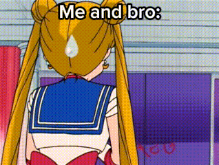 a cartoon of a girl standing in a room with the words `` me and bro '' written on it .