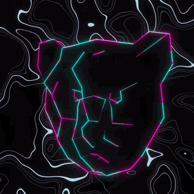 a black background with purple and blue lines that looks like a bear 's face