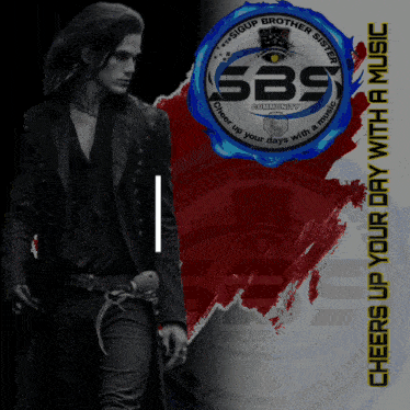 a man holding a microphone in front of a logo for sbs community