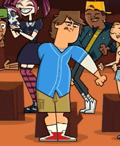 a cartoon character is standing in front of a crowd of people
