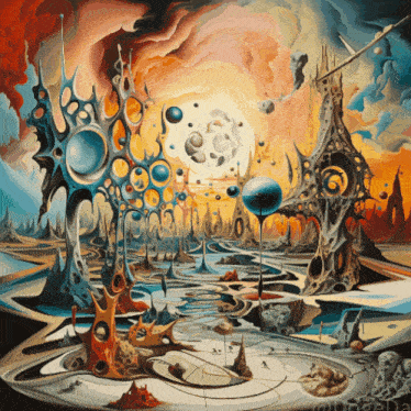 a painting of a colorful landscape with a watermark that says dragona