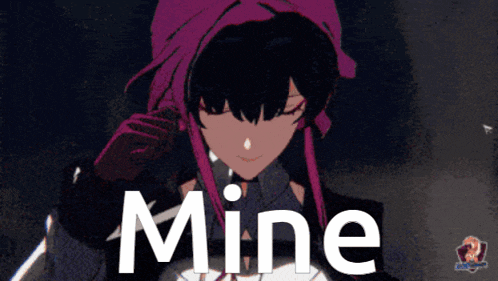 a picture of a girl with the word mine on the bottom right