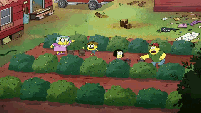 a cartoon scene with a sign that says live on the ground
