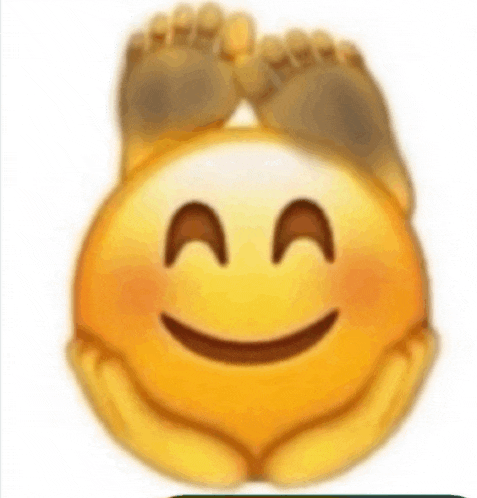 a smiley face with a pair of feet on it 's head .