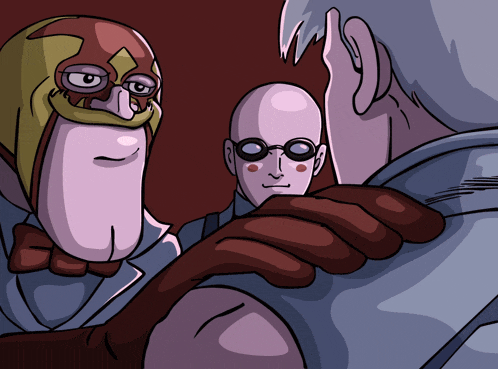 a cartoon of a man with glasses and a helmet