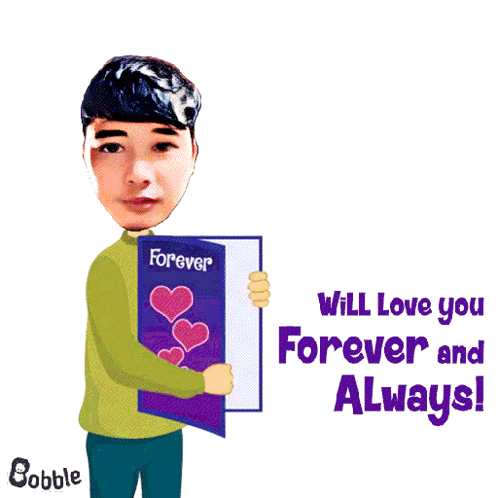 a man holding a book with a picture of a boy and a girl and the words will love you forever and always