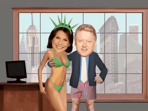 a cartoon of a man and a woman with their faces on them