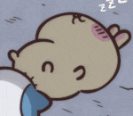 a cartoon rabbit is sleeping on its back with the letter c on its forehead
