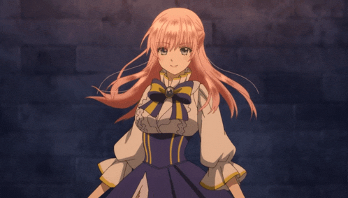 a girl with pink hair is wearing a blue and yellow dress