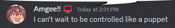 a screenshot of a discord conversation between amgee and someone else