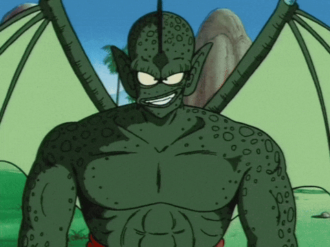 a cartoon character with green wings and a beard