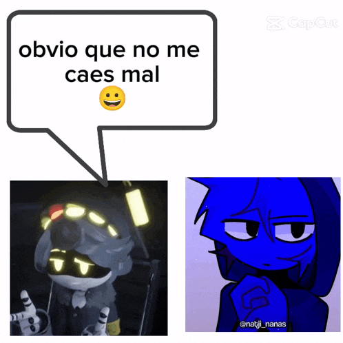 a speech bubble says obvio que no me caes mal next to a cartoon character