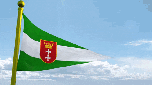 a green white and red flag with a crown and cross on it