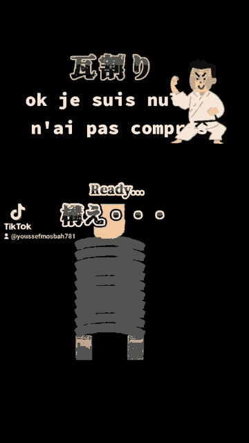 a cartoon of a man in a karate uniform with the words ok je suis nul n'ai pas compris in white letters