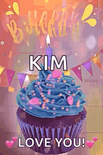 a birthday cupcake with blue frosting and a candle on it .