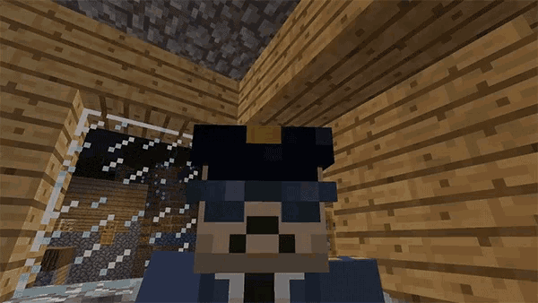 a police officer in a minecraft video game says let 's go to the jail