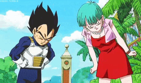 a cartoon of vegeta and bulma from dragon ball z