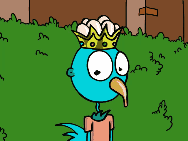 a cartoon bird with a crown on his head