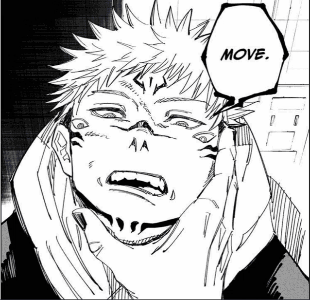 a black and white drawing of a man with the word move above him