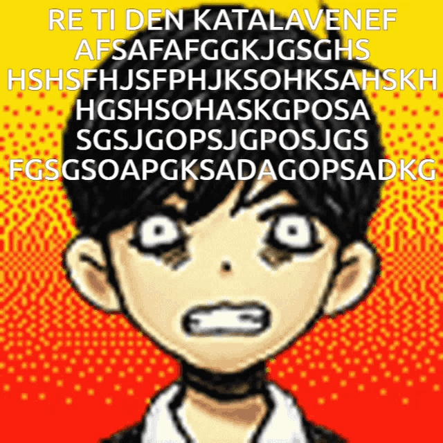 a pixelated image of a boy with the words " re ti den katalave nef " on the top