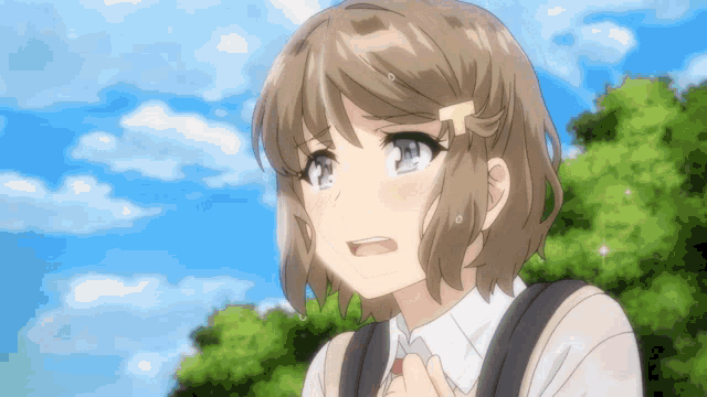 a girl with a bandage on her forehead is looking up at the sky