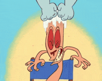 a cartoon character is sitting in a chair with a swirl of water coming out of his head