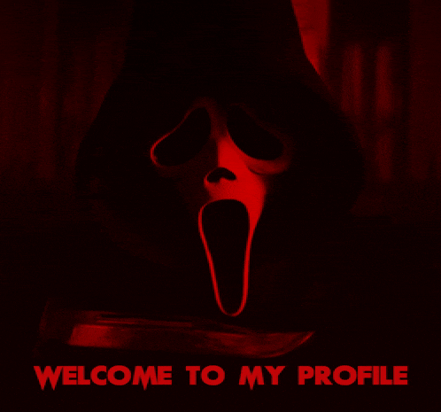 a scream mask with the words welcome to my profile underneath