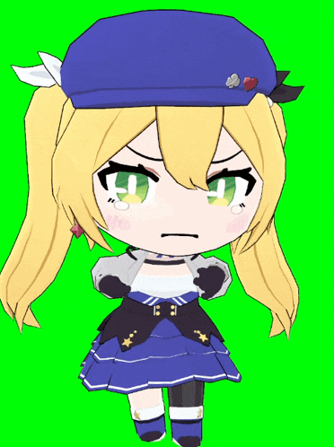 a cartoon character with a blue hat and a heart pin