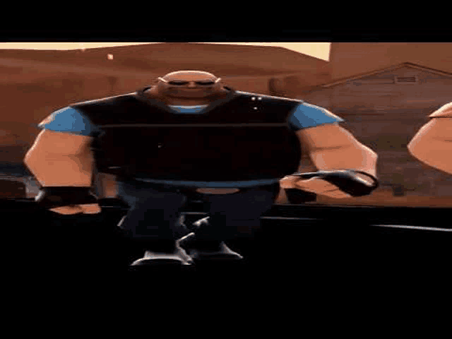 a cartoon character wearing sunglasses and a vest is standing next to another cartoon character in a video game .