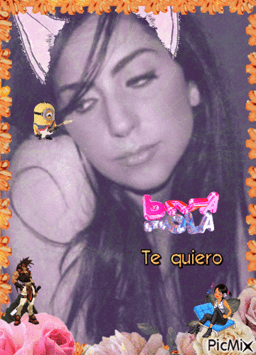 a picture of a woman with a cat ear and the words te quiero on it
