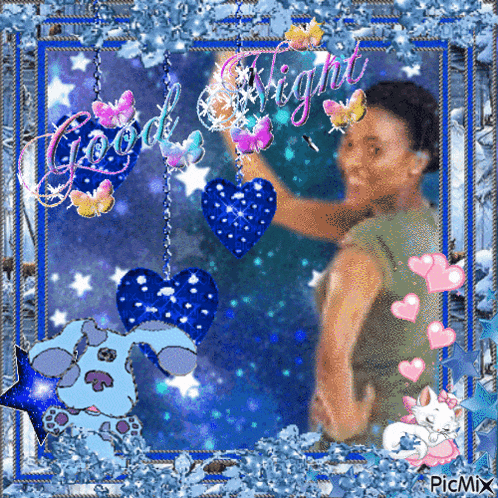 a picture of a woman with the words good night written above her