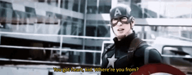 captain america says " you got heart kid where 're you from ? "