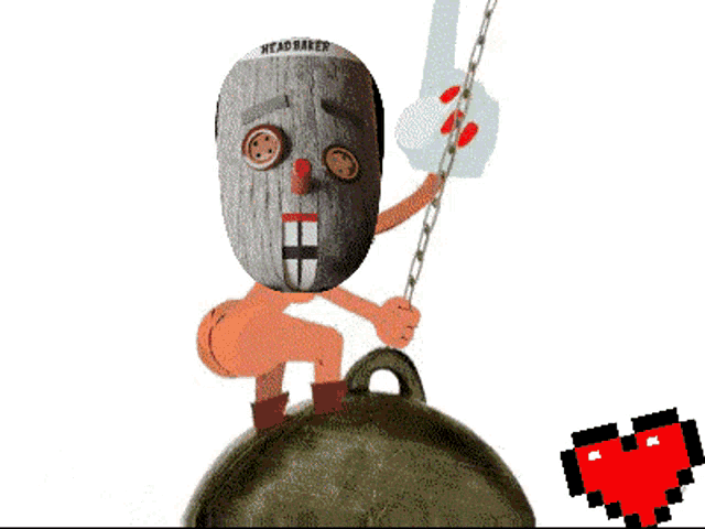 a cartoon character wearing a mask that says head baker on it