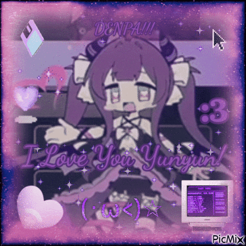 a picture of a girl that says i love you yunyun on it