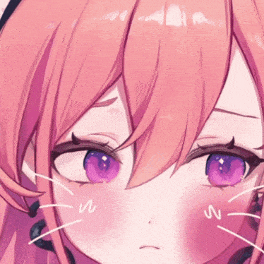 a close up of a girl 's face with purple eyes and a s on her cheek
