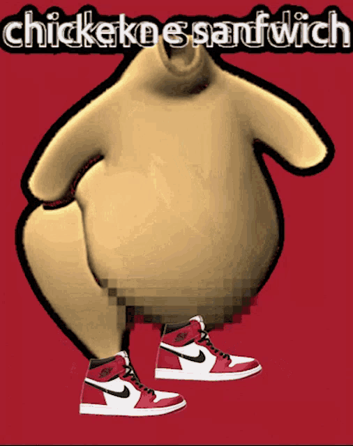 a chicken wearing a pair of nike air jordans
