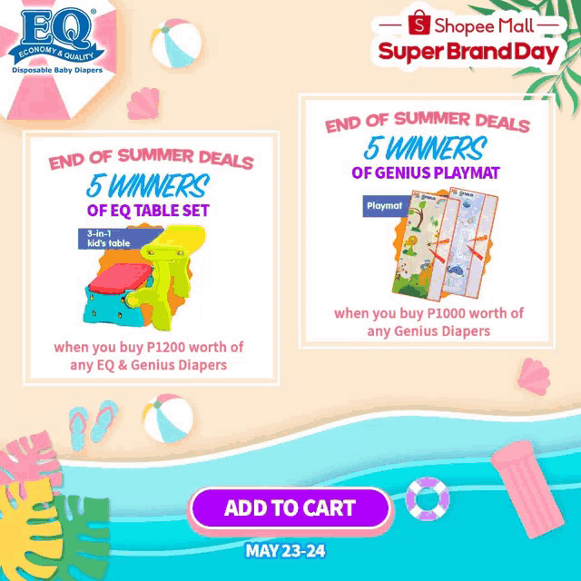 a shopee mall super brand day ad shows a table set and a playmat